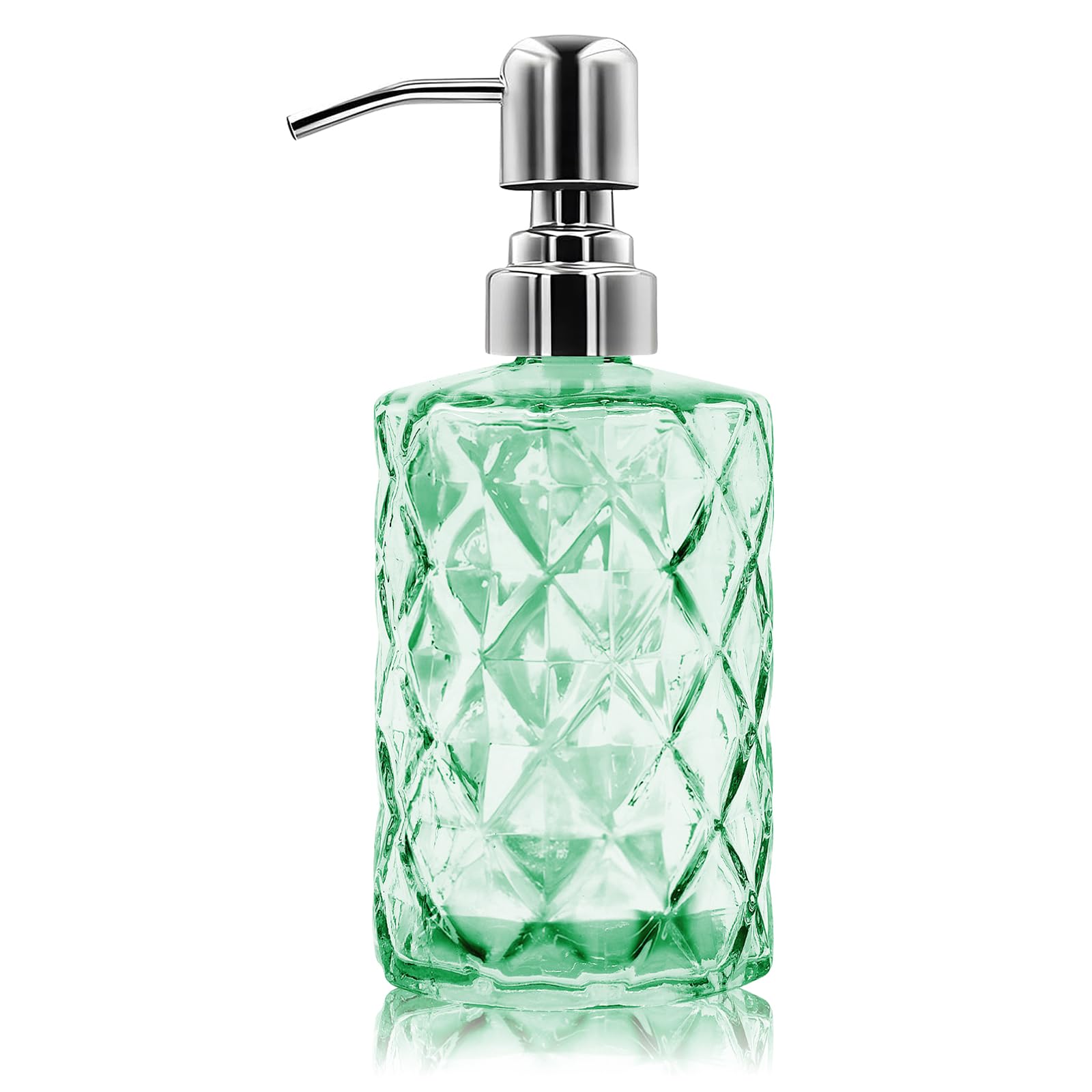 Photo 1 of 12oz Glass Soap Dispenser with Stainless Steel Pump – Refillable Liquid Hand Soap Dispenser for Bathroom, Vanity Countertop, Kitchen, Laundry Room, Home Decor Accessories (LightGreen)