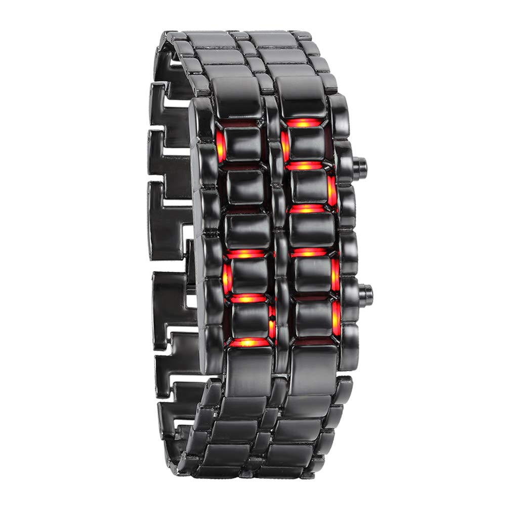 JewelryWe Fashion Unisex Men's Lava RED LED Digital Black Bracelet Watch