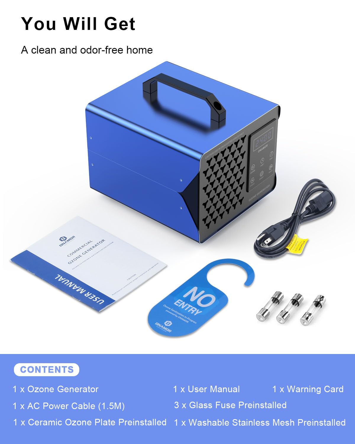 ONAMOR Digital Ozone Generator Odor Eliminator 99,000mg, High Capacity Ozone Machine Odor Removal Up to 8,000 Sq.Ft, Ionizer Deodorizer Ozonator for Home, Car, Smoke, Pet Room