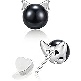 PANSTAR Cat Pearl Earrings for Women - Hypoallergenic 925 Sterling Silver PostsAnimal Lover Gift, Dainty Earrings, Pet Jewelry