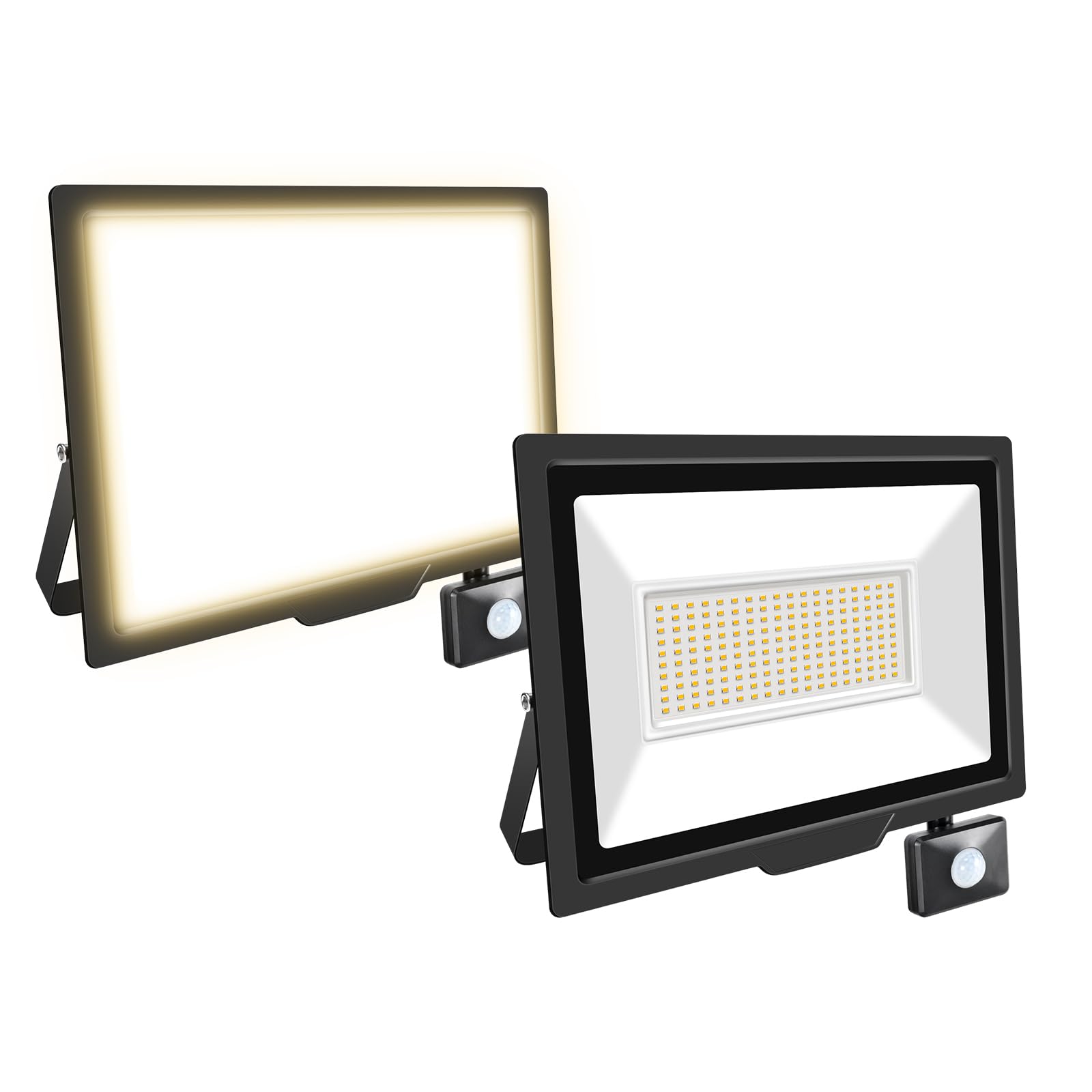 Willpower 2pcs LED Floodlight 150W 15000lm LED Security Lights Outdoor with Motion Sensor LED Work Light IP66 Waterproof PIR Lights Warm White 4000K Wall Light for Garden Garage Court Patio Lawn