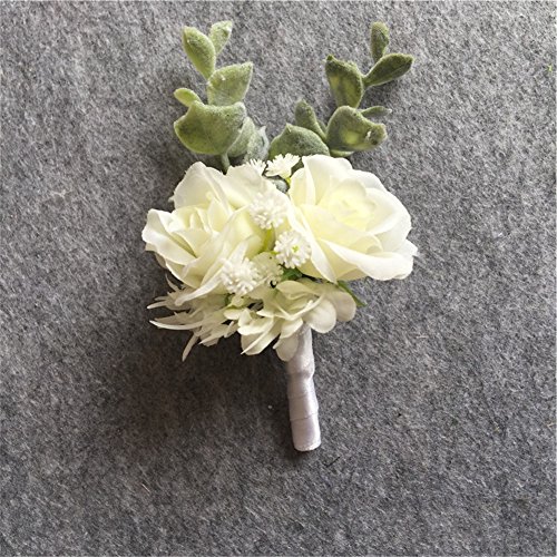 WeddingBobDIY Artificial Flower Groom Boutonniere Buttonholes Groomsman Best Man Pin Wedding Flowers Accessories Prom Suit Decoration White