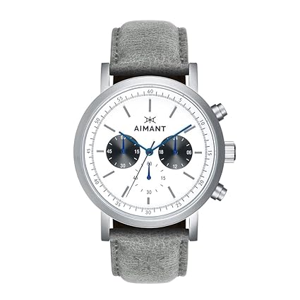 AIMANT Mens Tokio Silver with Grey Leather Band GTO-220L8-7S
