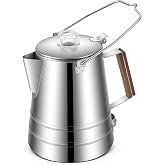 Yiyiring 304 Stainless Steel Percolator Camping Coffee Pot, 28 Cup | No Aluminum or Plastic, Large Capacity, Coffee Maker for Stove and Fire, Tovetop, Camping, Home, Indoor Outdoors Use, Silver