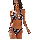 Skull Drums Women's 2 Piece Bikini Sets Sexy Swimsuit Triangle String Cheeky Lace-up Bathing Suit