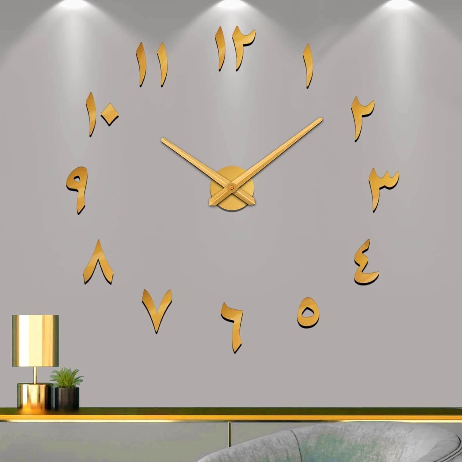 VANGOLD Eastern Arabic Number Wall Clock DIY Frameless Large 3D Mirror Sticker Big Watches for Home Office Decorations