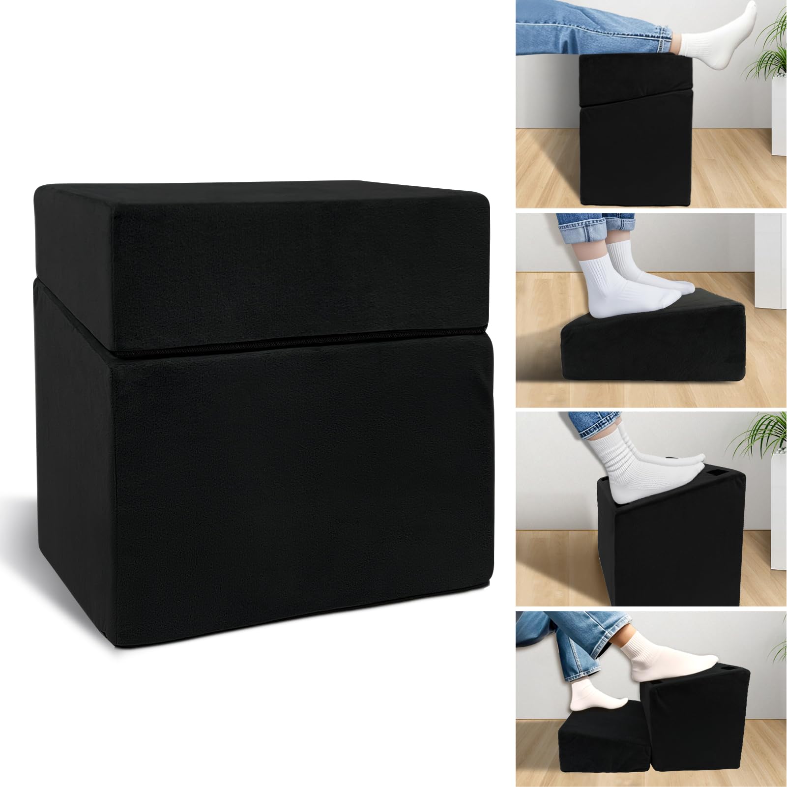 Photo 1 of Adjustable Foot Rest Under Desk with 3 Adjustable Heights High-Density Foam Ergonomic Footrest for Office, Home, Travel Airplane, Removable Washable Cover for Back Pain Relief Posture Support (Black)