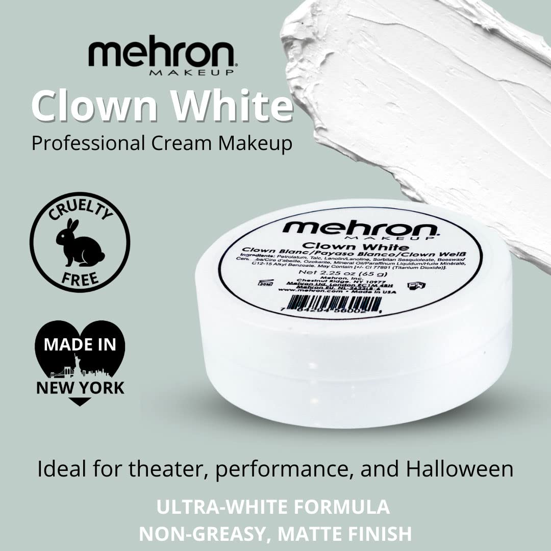 Mehron Makeup Clown White Professional Face Paint Cream Makeup | White Face Paint for Stage, Film, Cosplay, & Mime | Halloween Clown 2.25 oz (65g)