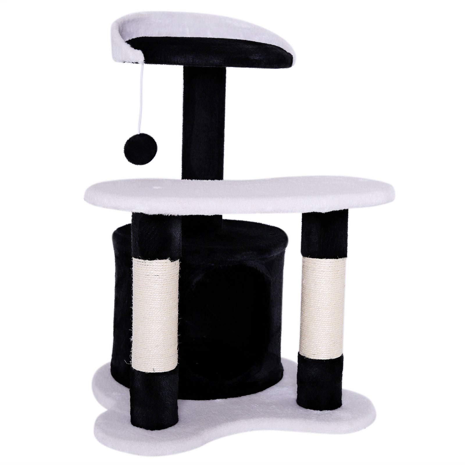 lionto dibea Cat Tree Activity Centre Sisal Climbing Toy, 65 cm, Black/White