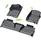 Floor Mats Fit for Chevy Silverado/GMC Sierra 1500 Crew Cab 2014-2018, 2500HD/3500HD 2015-2019 Crew Cab, Custom Fit All Weather TPE Floor Liners, Front & 2nd Row Car Mats (Black, Set of 3)