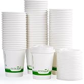 ECOLipak 200 Count 8 oz Compostable Paper Coffee Cups with CPLA Lid | Biodegradable Disposable Coffee Cups, Eco-friendly Hot Drinking Cups for Party, Picnic, Travel, and Events