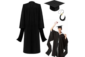 Mukum Unisex Master's Degree Graduates Gown and Cap with 2025 Tassel, Formal Black Polyester/100% Graduation Gown and Cap Set