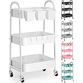 3 Tier Heavy Duty White Metal Rolling Cart with Lockable Wheels, Three Tier Roller Book Snack Cart, Utility Storage Organizer