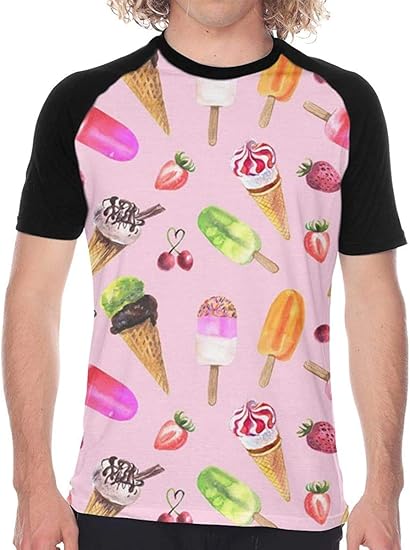Amazon メンズ Tシャツ 水彩のかわいいアイスクリーム柄 半袖 快適な ファッション 吸汗速乾 夏 丸首 トップス Tシャツカットソー 通勤 通学 Tシャツ カットソー 通販