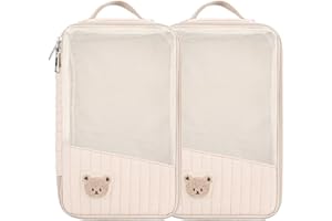 MOMIGO Baby Diaper Bag Organizer Pouches - 2 Pack Waterproof Pod Hanging Diaper Bag Cute Rabbit Bear Mesh Bag Reusable, Washable or Baby Cloth Diapers (Khaki)