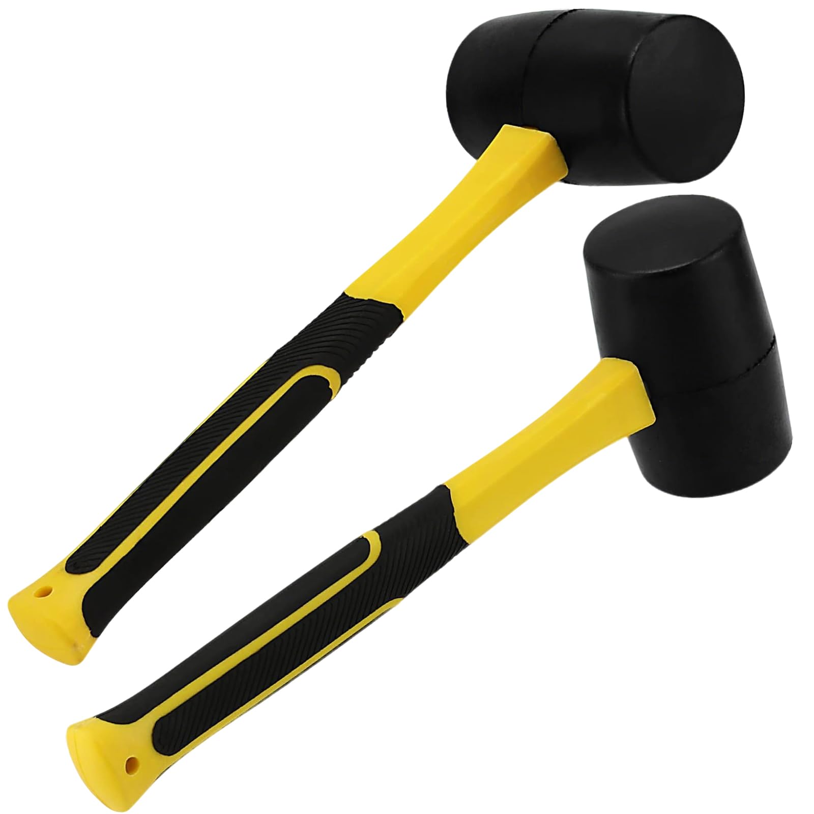 MUKLEI 2 Pack 16 oz Rubber Mallet, Black Rubber Mallet Hammer with Fiberglass Handle, for Paving Slabs, Tiling, Woodworking, Jewelry, Leaves no Marks