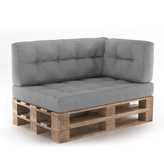 Vicco Palettenkissen Sitzkissen + Rückenkissen + Seitenkissen 15cm hoch Palettenmöbel (Sitz+Rücken+Seitenkissen, Grau)