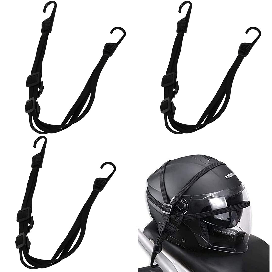 Motorcycle Helmet Rope -Tomicy 3 Pcs Bungee Cords with Hooks Heavy Motorcycle Helmet Luggage Elastic Rope Bicycle Motorcycle Helmet Rubber Rope Hook for Bike Motorcycle Cargo Luggage