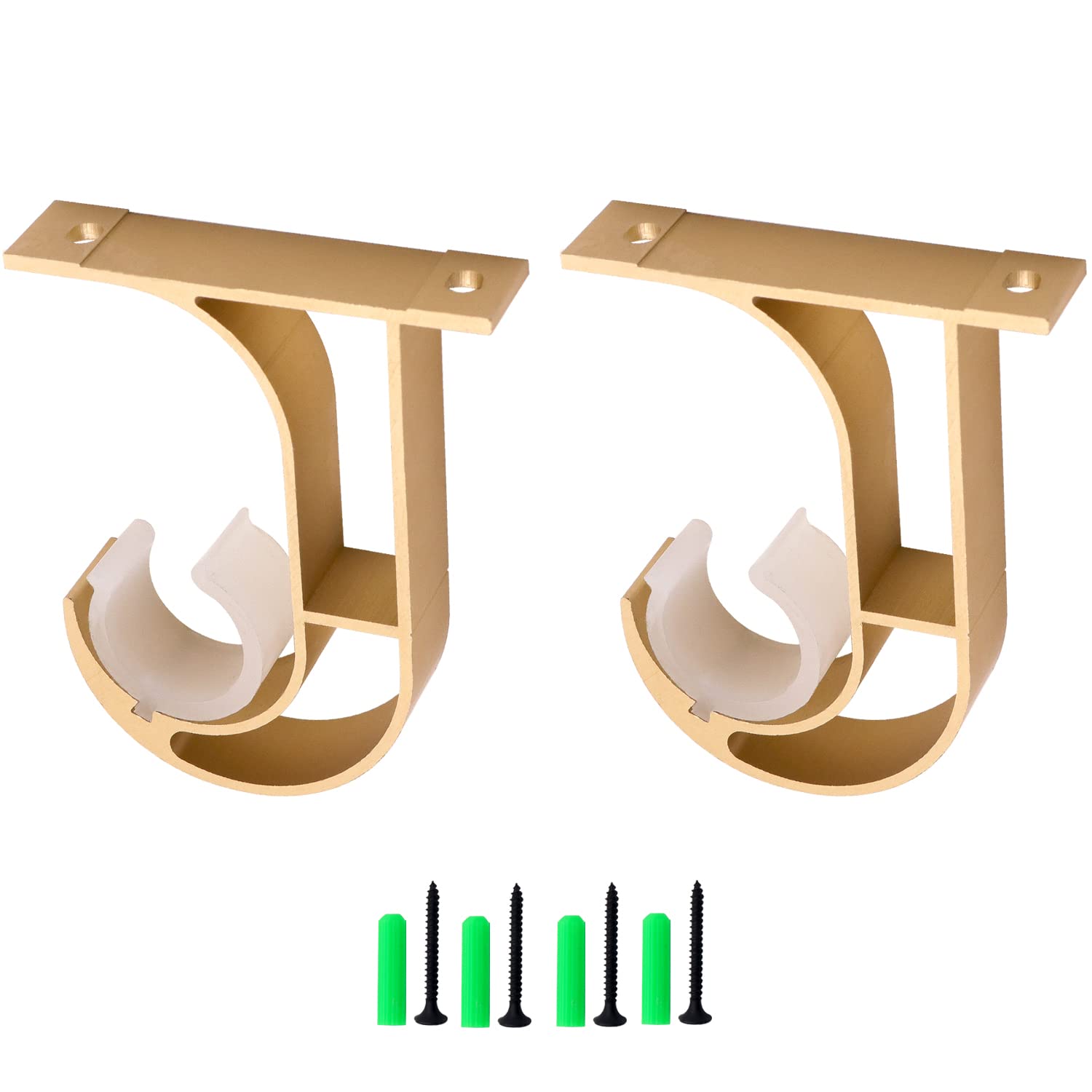 iHomestyle Aluminum Alloy Curtain Rod Bracket,Curtain Rod Holder,Curtain Rod Supportor,Mounted on the Ceiling 2 Set (Pale Gold)