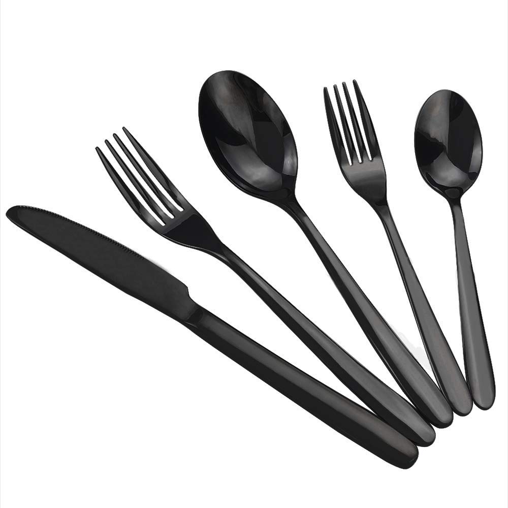 XIAOYU Set di posate in acciaio inossidabile da 5 pezzi, set di posate in argenteria, include coltello/forchetta/cucchiaio, design unico, lavabile in