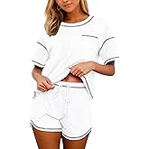 KCW Pajamas for Women Set 2 Piece 100% Cotton Lounge Sets Short Sleeve Top and Shorts Pj Set Sleepwear Outfits