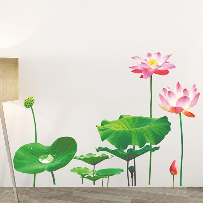Amazon Zooarts ウォールステッカー 蓮の花 ハスの葉 綺麗 3d 自然風 壁紙 シール 壁の装飾 環境保護 はがせる インテリア雑貨 賃貸ok ウォールステッカー オンライン通販
