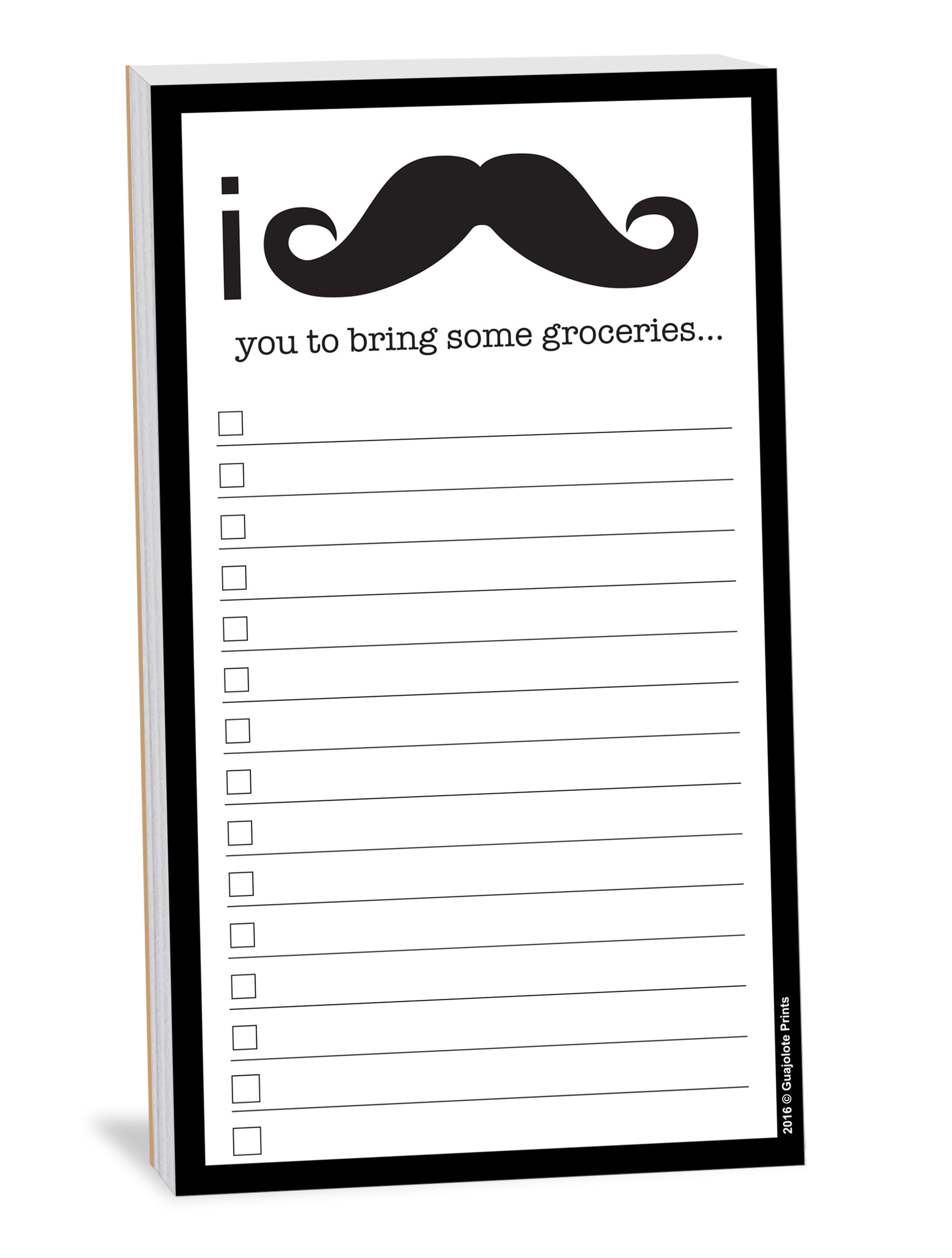 Guajolote Prints Grocery List Magnet Pad - Funny Mustache - Shopping List Magnetic Pad - To Do Meal Planner