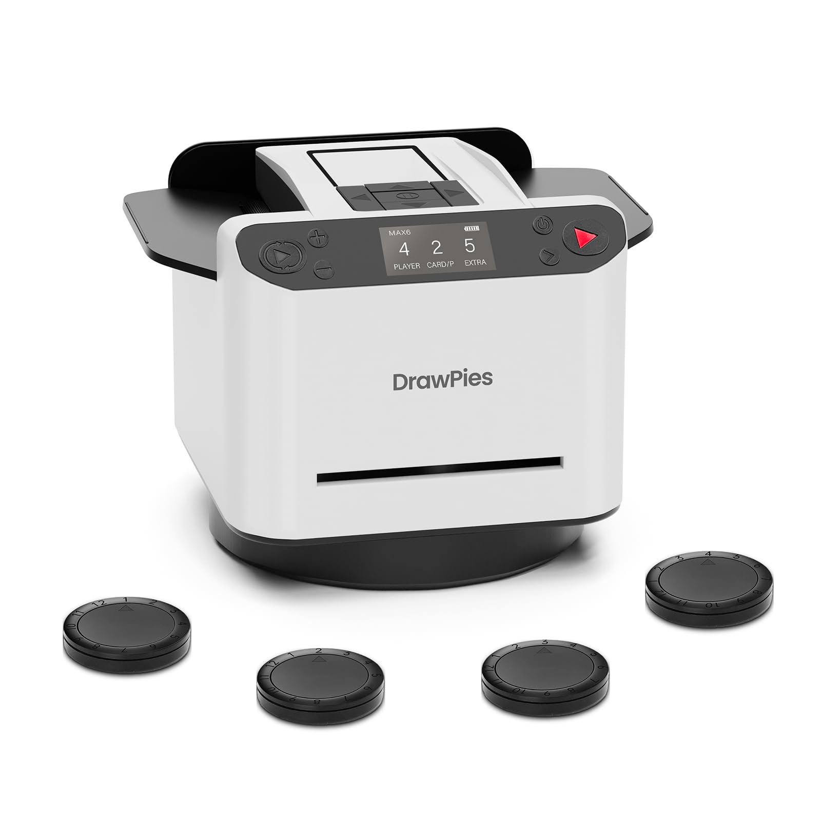 DrawPies Automatic Card shuffler and Dealer 2-in-1 Machine 2025, 1-12 Player, Rotatable 360°, Remote Card Calling, Ultra Quiet, Rechargeable, for Board Games and Poker, Casino Card, UNO, Five Crowns