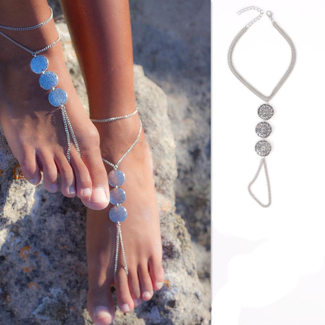 Vintage Toe Ring Silver Chain Anklet Ankle Bracelet Barefoot Sandal Beach Foot Jewelry