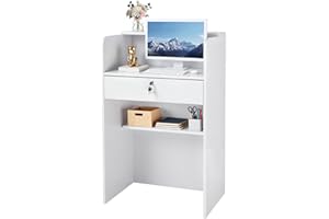 VEVOR Reception Desk, 23.6 inch Rectangular Front Counter Table, Modern Office Reception Desk with Drawer, Small Minimalist R