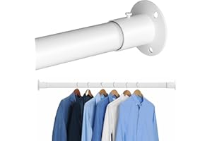 MANXRKUI White Closet Rod, 25 to 62 inch Adjustable Closet Rods for Hanging Clothes Heavy Duty Closet Hanging Rod, Expandable Closet Poles for Hanging Clothes, Metal Clothing Closet Rods
