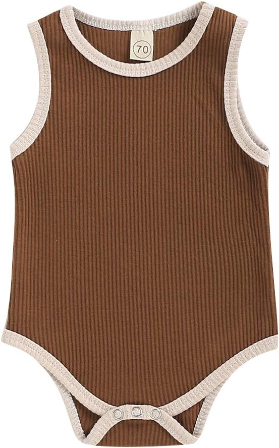 MODNTOGA Infant Baby Girl Boy Bodysuit Sleeveless Basic Plain Rib Stitch Romper Onesies Unisex Outfits Clothes