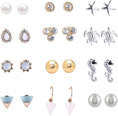 Amazon.com: Aretes con tuerca, varios modelos, hipoalergénicos, para mujer/niña, juego de 12 pares, aleación, DF-039: Sports \u0026 Outdoors