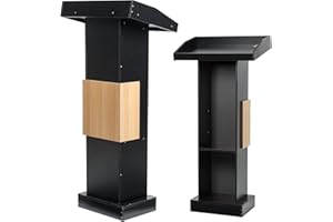 BEQUZON Wooden Podium Stand for Lectern Presentation Church Classroom, Pulpit with Tilted Desktop Cable Hole, Podium for Lecture, Wedding, Speech