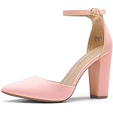 DREAM PAIRS Women's Coco High Heels Chunky Block Pumps Pointed Closed Toe Ankle Strap Dress Shoes