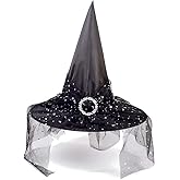LKQBBSZ Halloween Witch Hats for Women, Lace Witches Hats for Decoration Wizard Cosplay Costume Hat Halloween Costume Accessories