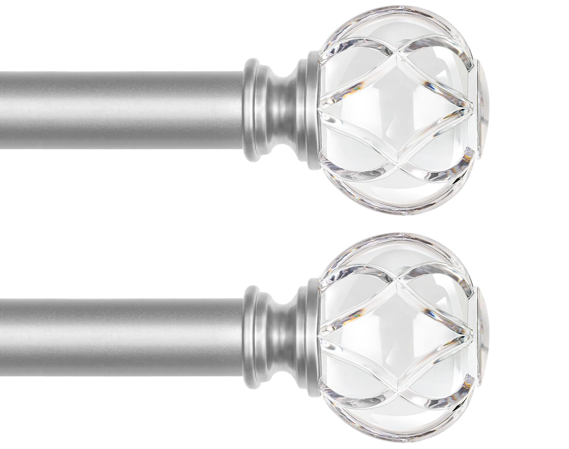 Photo 1 of KAMANINA 1 Inch Curtain Rods 32 to 58 Inches (2.6-4.8 Feet) Telescoping Silver Curtain Rod for Windows, 2 Pack Decorative Drapery Rod with Crystal Netted Texture Ends