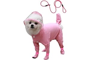 IOICYBF Dog Raincoat with Hood, Waterproof Full-Coverage Reflective Rain Jacket with Leash Quick-Drying Rain Poncho and Shoes for Small Medium Large Dogs,Pink,M