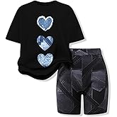 Voxikodex Size 7-14 Girls Summer Clothes 2 Piece Casual Short Sleeve T-Shirt & Short Set Teen Girls Summer Vacation Outfits