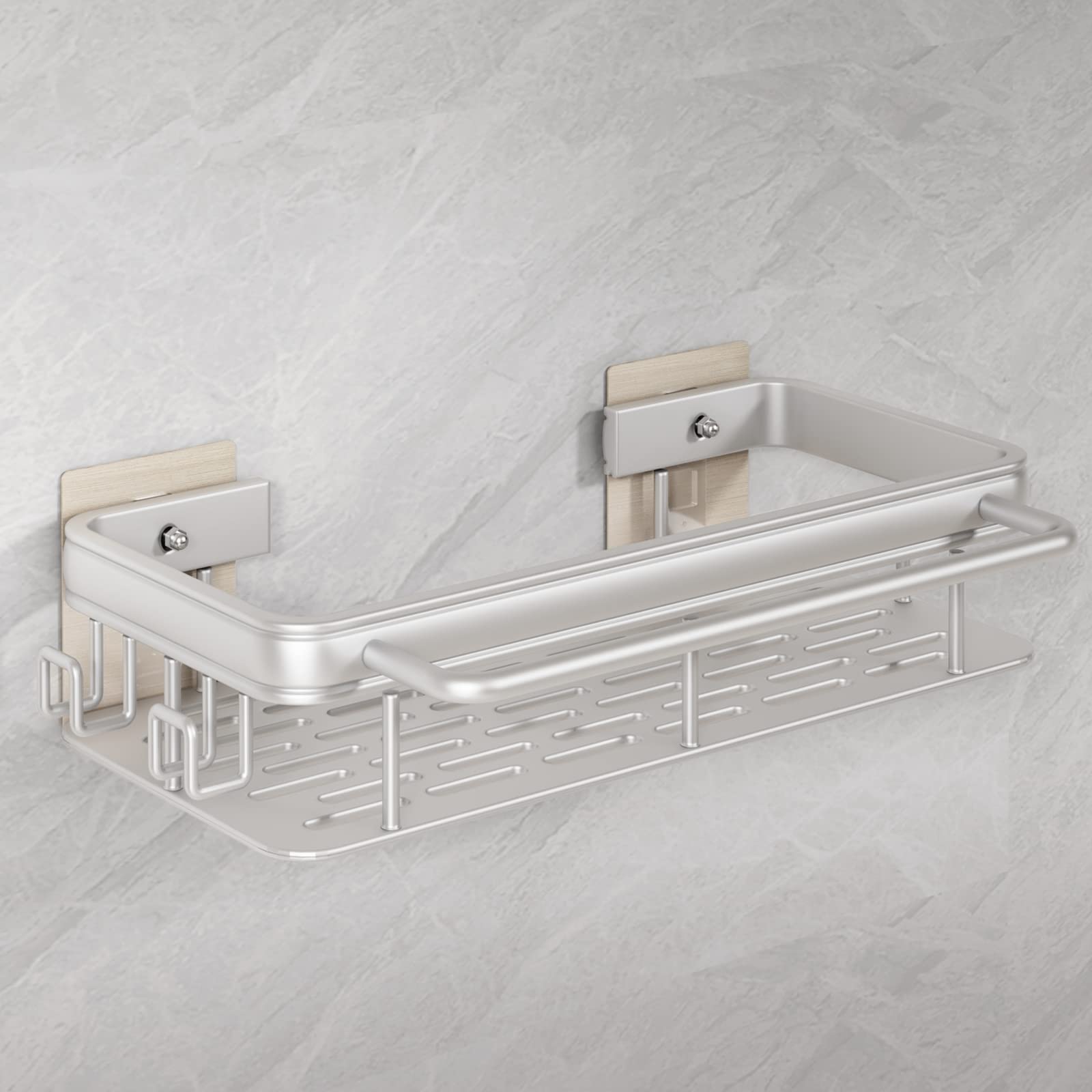 FOXWHALE Sink Caddy Organizer,Sponge Holder for kitchen Sink with Removable Drain Tray/Hooks/Towel Rack, Wall Hanging Self-adhered Washing Up Caddy for Storing Kitchen Accessories