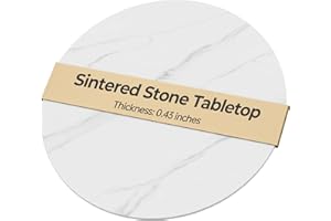 SVIOBY 23.6" White Round Sintered Stone Table Top - DIY Table Replacement Cover, Marble Texture, Heat & Scratch Resistant for Indoor/Outdoor Restaurant Tables, Desks