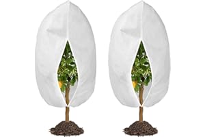 RIFNY 2 Pack Plant Covers Freeze Protection with Zipper, 70”H X47”W 2.1oz Frost Cloth Plants Freeze Protection, Winter Reusable Frost Blankets for Outdoor Plant Young Tree with Drawstring, Medium