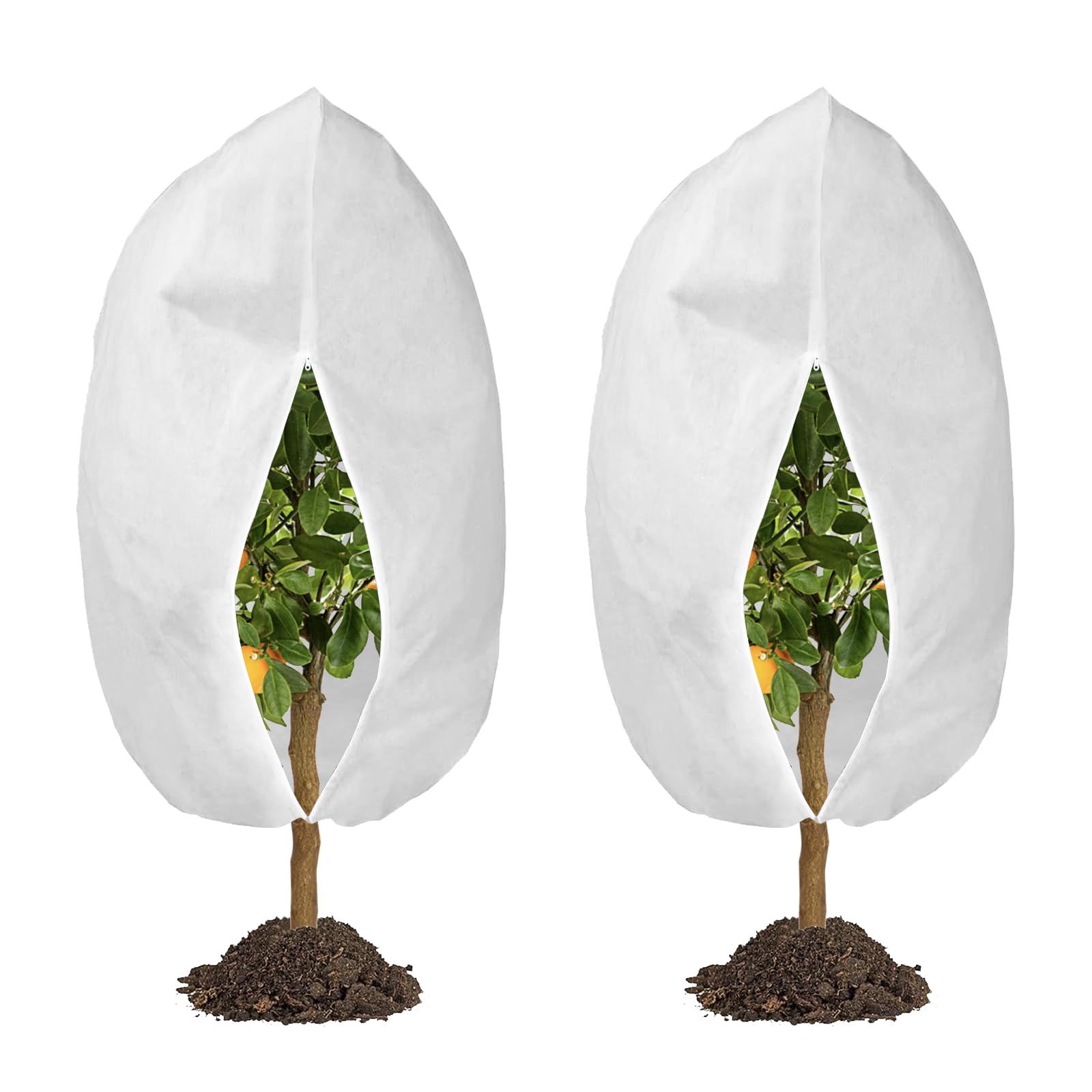 RIFNY Garden Fleece Frost Protection, 120 x 178 CM Horticultural Fleece Plant Covers Fleece Frost Protection for Outdoor Plants Fruit Tree in Winter with Zipper Drawstring (2 PCS)