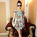 Franterd Women Skirts Print Short Sleeves T Shirt Blouse Loose Mini Dress (Green)