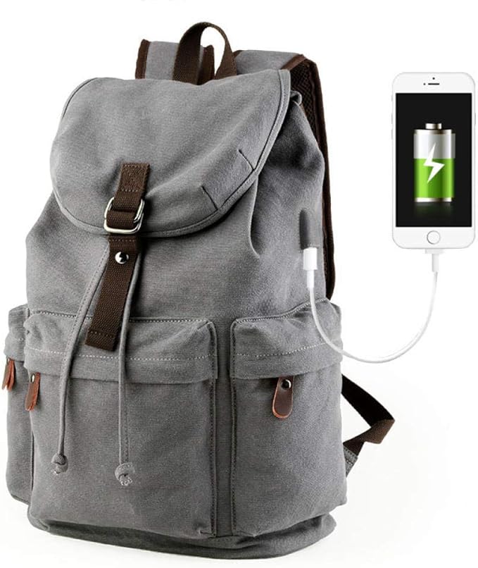 LLLKK AntiTheft Waterproof Backpack, Canvas Bag for Men USB Charging