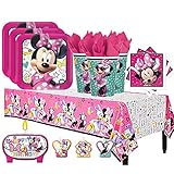 Disney Minnie Mouse Happy Helpers Birthday Party Pack for 16 with Plates, Napkins, Cups, Tablecover, and Candles