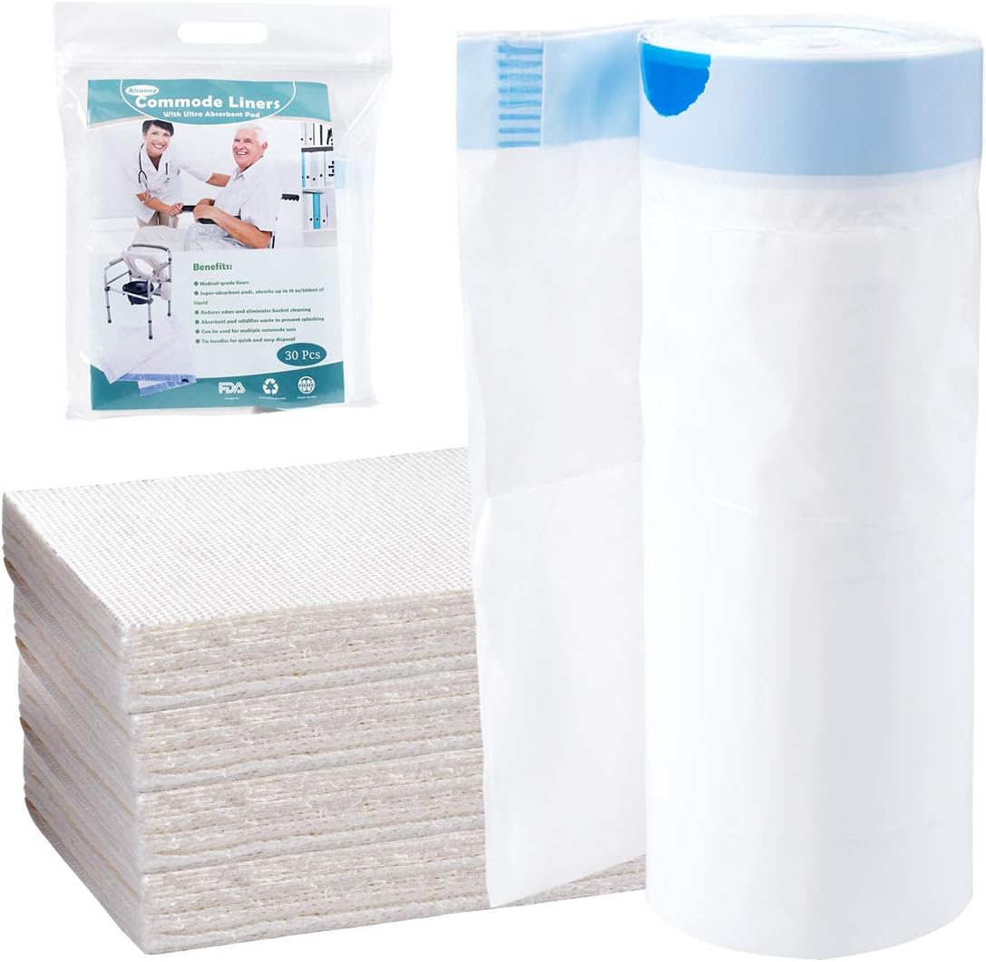 Commode Liners with Absorbent Pad,Commode Bags, Disposable Commode Chair Liners, Commode Pail Liners for Bedside Commode Pail Toilet Universal Fit(30 Pack): Health & Personal Care