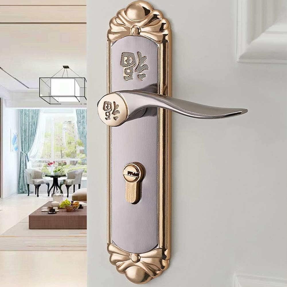 Zinc Alloy Door Handle Lock Set, European Style Durable Indoor Handle Silent Home Security Door Lock Kit Cylinder with Keys - Image 3