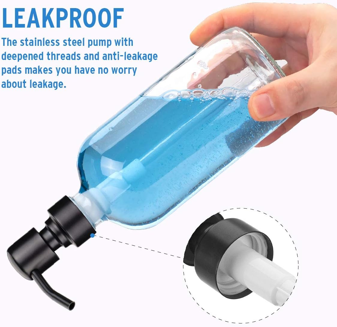 AmazerBath 2-Pack Soap Dispenser, 16 OZ Glass Hand Soap Bottle with Anti Rust Stainless Steel Pump, Refillable Dish Soap Dispenser for Bathroom and Kitchen（Black）: Home & Kitchen