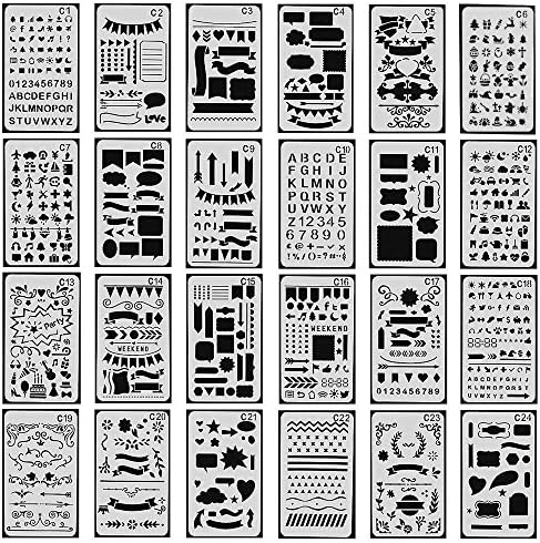 24 Pieces Journal Planner Drawing Templates Stencils Ruler Set for Bullet Journal, Scrapbook, Crafts Projects, Making Card, Leuchtturm A5 Notebooks, Calendar, Painting, 4x7 Inch